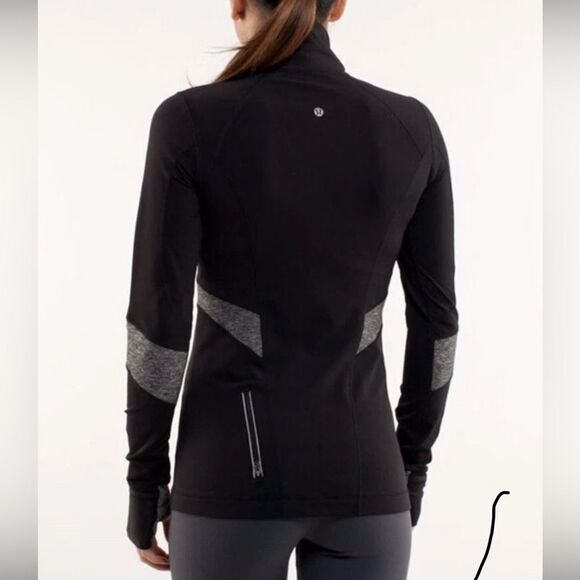 Lululemon Distance Pullover Half Zip Black/Grey Tech Fleece Circle Mesh Sz 4 - Picture 2 of 8